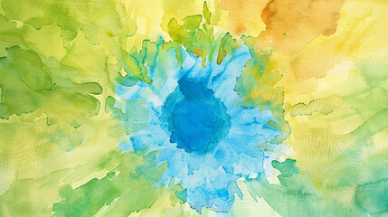 Shocking electric blue core flares into lemon-lime vibrancy in abstract watercolor.