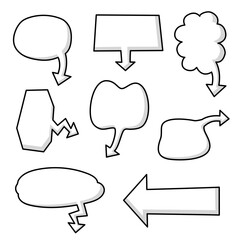 collection set of black and white speech bubble balloon with arrow point, think speak talk text box banner, flat design vector illustration