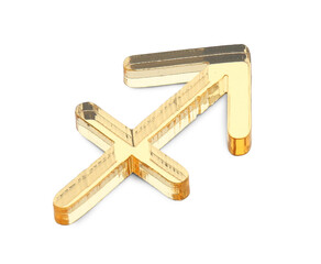 Zodiac sign. Golden Saggitarius symbol isolated on white