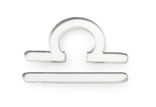 Zodiac sign. Silver Libra symbol isolated on white, top view