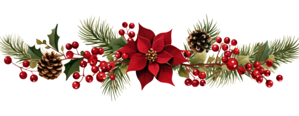 watercolor christmas garland clipart on white background