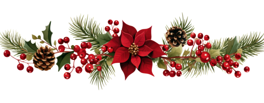 watercolor christmas garland clipart on white background