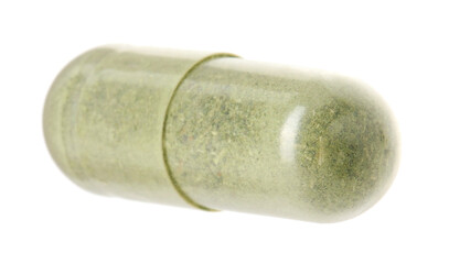 One vitamin capsule isolated on white. Health supplement