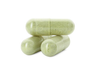 Vitamin capsules isolated on white. Health supplement