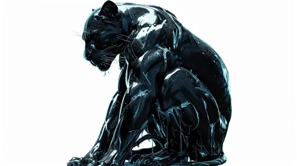 Tuinposter A seated black panther depicted in a transparent PNG format against a white background, created using generative AI technology. © Rabiyah