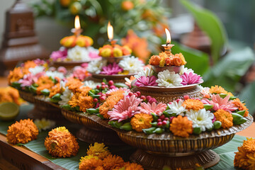 Obraz na płótnie Canvas Exquisite floral arrangement symbolizing prosperity and abundance for Vishu