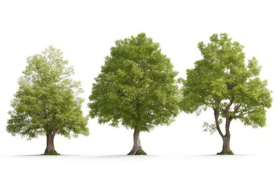 Group trees isolated on white background.