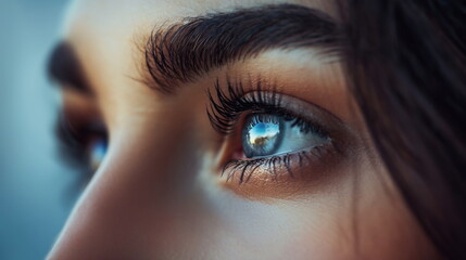 Woman eyelashes, beautifully defined with mascara, framing her eyes