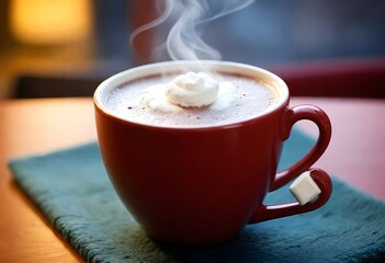 A Steaming Mug Of Hot Cocoa On A Cozy Cafe Table