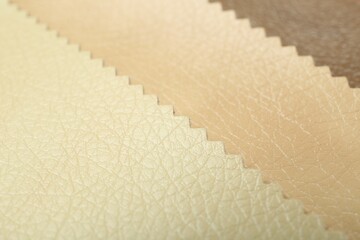 Texture of different natural leather as background, closeup