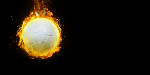soccer ball on fire Isolated on a black background