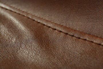 Brown leather with seam as background, closeup