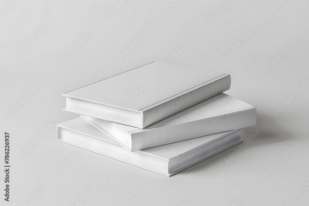 Wall mural a stack of three blank white books hardcover mockup template on white background