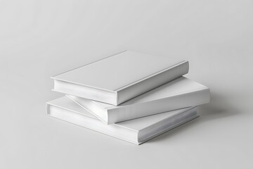 a stack of three blank white books hardcover mockup template on white background