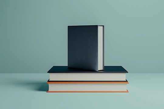 a dark blank book hardcover mockup template on a stack of black and orange books 3d