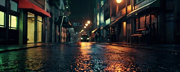 Deep night rainy street view copy space