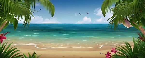 Fototapeta na wymiar Summer Beach Background. Sea panorama bay tropical beach background