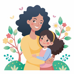 Cute Mother and daughter hugging. Happy Mother's day greeting card on white background