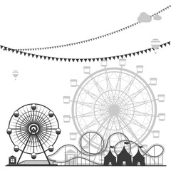 Monochrome Ferris Wheel Illustration - 786227568