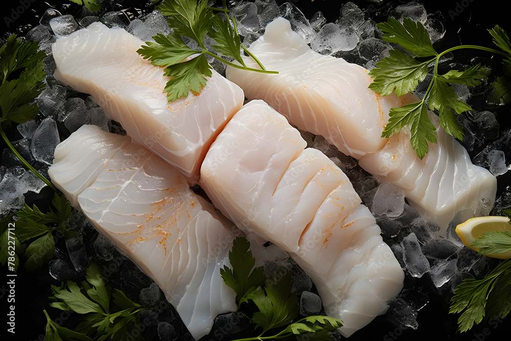 Wall mural Sablefish (black cod) fillet on a fresh fish market