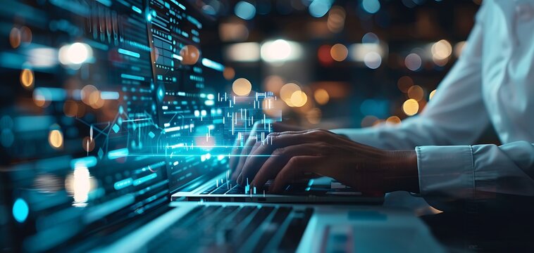 The future of data management with a real photo capturing an expert leveraging artificial intelligence for advanced document analysis and data processing in a digital workspace, highlighting the trans
