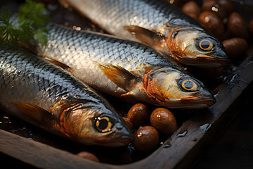Smoked mackerel on a fresh fish market