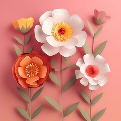 3d illustration of paper flowers symbol for mothers day