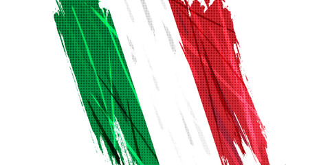 Italy Flag in Brush Paint Style with Halftone Effect. National Flag of Italy with Grunge Brush Concept