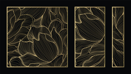 Gold lotus vector background. Laser cut with line design pattern. Design for wood carving, wall panel decor, metal cutting, wall arts, cover background and wallpaper. 