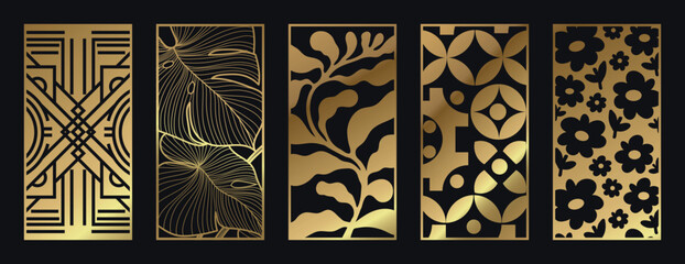 botanical and abstract pattern Laser cut with line design pattern. Design for wood carving, wall panel decor, metal cutting, wall arts, cover background and wallpaper. 