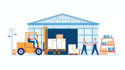 Warehouse workers loading stacking goods