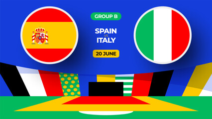 Spain vs Italy football 2024 match versus. 2024 group stage championship match versus teams intro sport background, championship competition.
