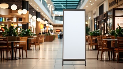Blank Advertising Poster in Busy Shopping Mall Food Court