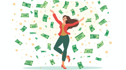 Woman throwing green dollar cash money in the air 