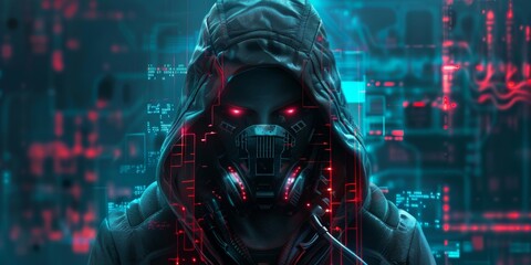 Futuristic cyborg man Security hacker.