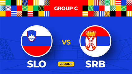 Slovenia vs Serbia football 2024 match versus. 2024 group stage championship match versus teams intro sport background, championship competition.