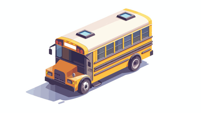 Yellow school bus in isometric 3d. Flat style vector