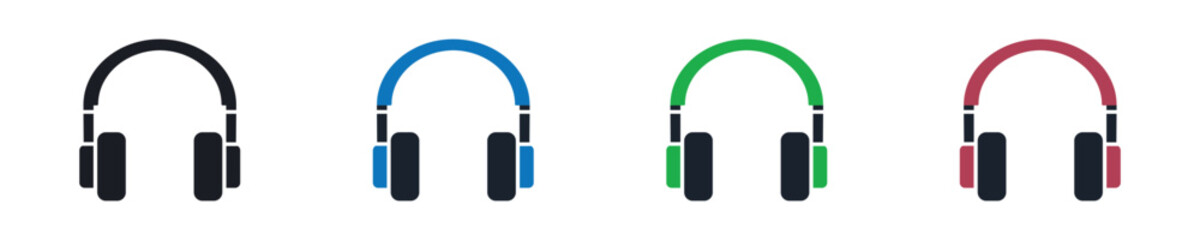 Simple symbol black Earphones. Modern sign ear phones. Green and red earphones with tick icons. Set icon headset in vector design style