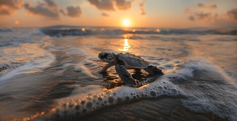 Sunrise Journey: Baby Sea Turtle's Trek to the Ocean