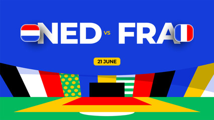 Netherlands vs France football 2024 match versus. 2024 group stage championship match versus teams intro sport background, championship competition.