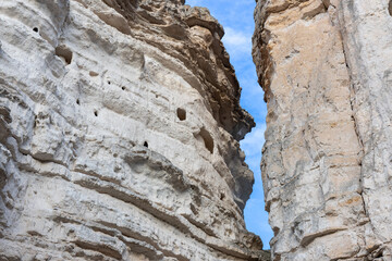 Natural walk next to the júcar river, popular cave houses, carved into the mountain,  region of La Manchuela, in Alcalá del Júcar (Albacete, Spain).