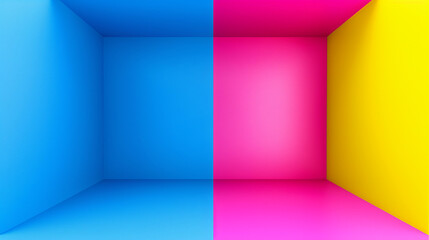 Blue room interior view, yellow blue and pink studio abstract background High quality photo