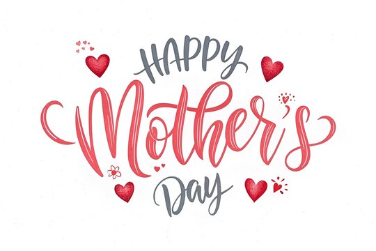 Happy Mother's Day handwritten text written on white background with heart signs