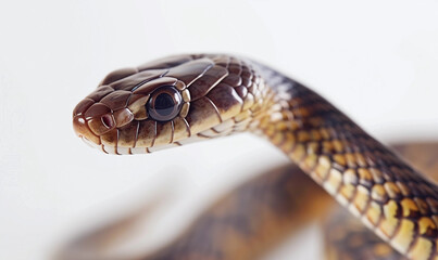 Fototapeta premium Detailed Portrait of a Grass Snake on a White Background