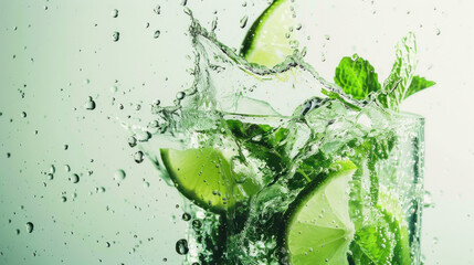 Mojito cocktail with splash on bright background