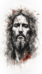 Jesus Christ graphic portrait sketch isolated on white background