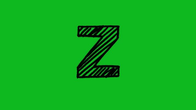 letter z capital in scribble effect animation on green screen