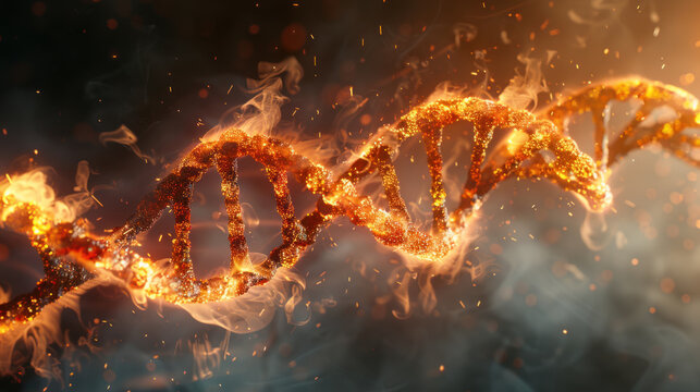 Abstract image of DNA spiral in flames - concept of teratogenic effects