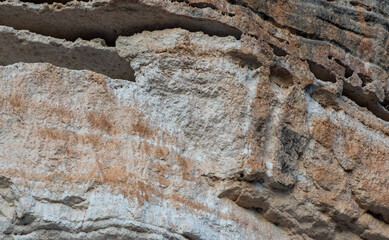 Natural walk next to the júcar river, popular cave houses, carved into the mountain,  region of La Manchuela, in Alcalá del Júcar (Albacete, Spain).
