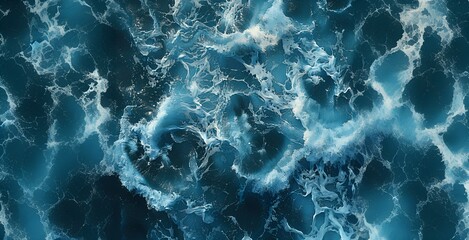 Intricate Foam Patterns Adorn Deep Blue Ocean Waves - obrazy, fototapety, plakaty
